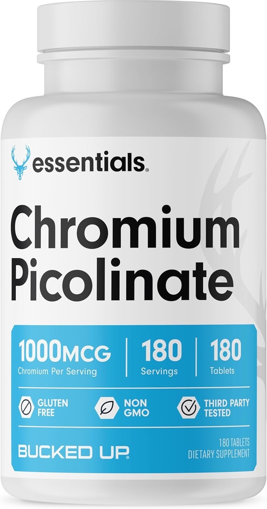 Bucked opp kromi Picolinate 1000mcg per servering, bucked opp grunnleggende (180 serveringer, 180 tabletter)