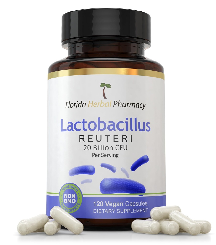 Florida Herbal Pharmacy, Lactobacillus Reuteri (Probiotiske) Supplement Kapsler, 20 milliarder CFU