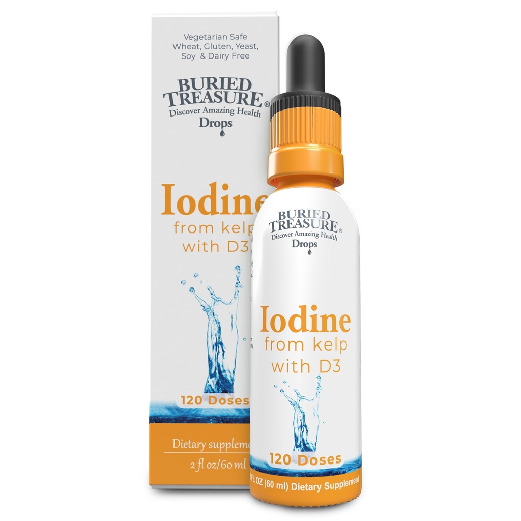 Buried Treasure Iodine Drops fra Kelp - 2% Flytende Drops,120 Serveringer, 2 fl oz, Naturlig Thyroid & Immune Support, Vegan & Ikke GMO