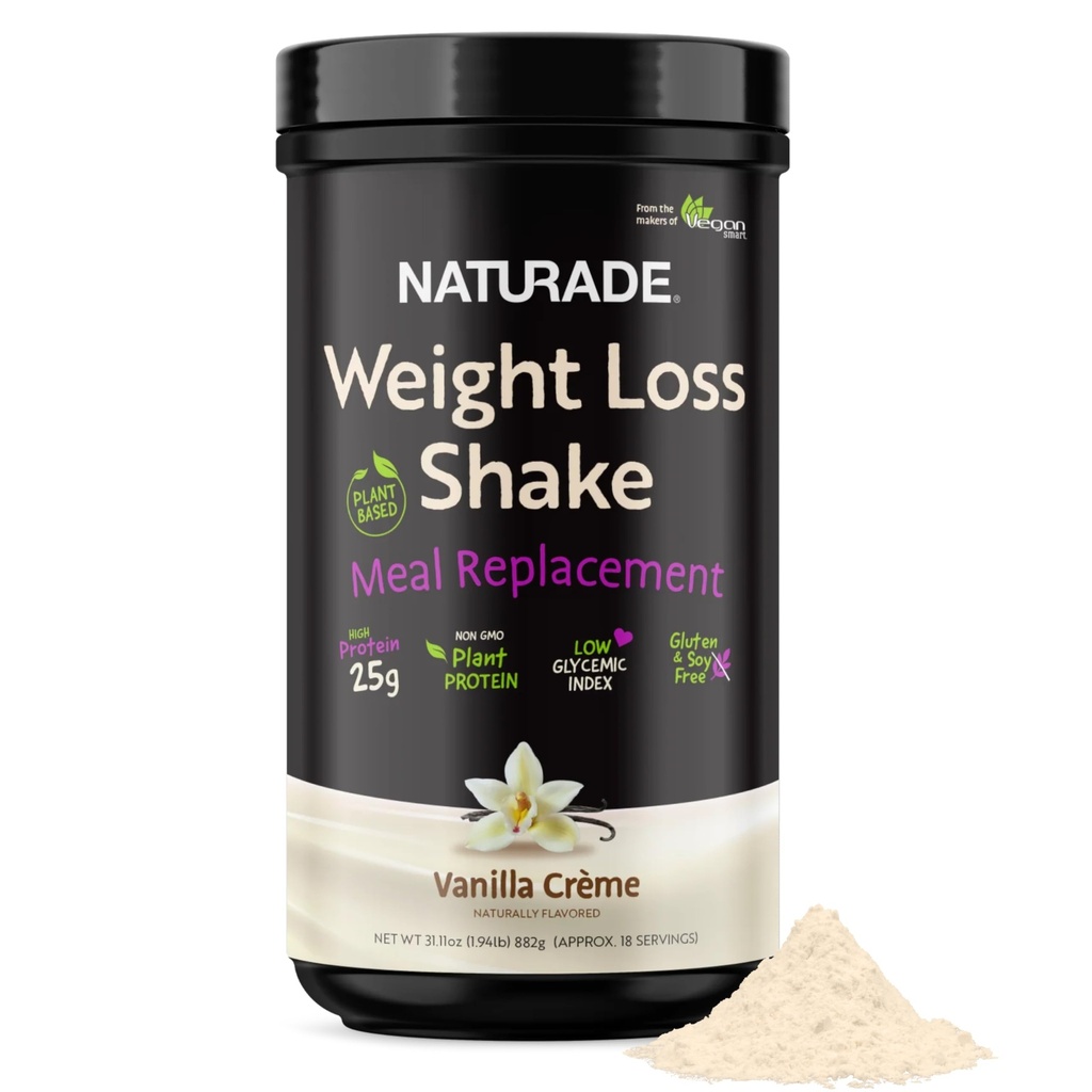 Naturade vekttap Skakemåltid Erstatning, 18 serveringer - 25g Plantebasert protein, CLA, Fiber & 18 Vitaminer og mineraler designet til curb cravings og Boost Daily Nutrition - Vanilla Creme