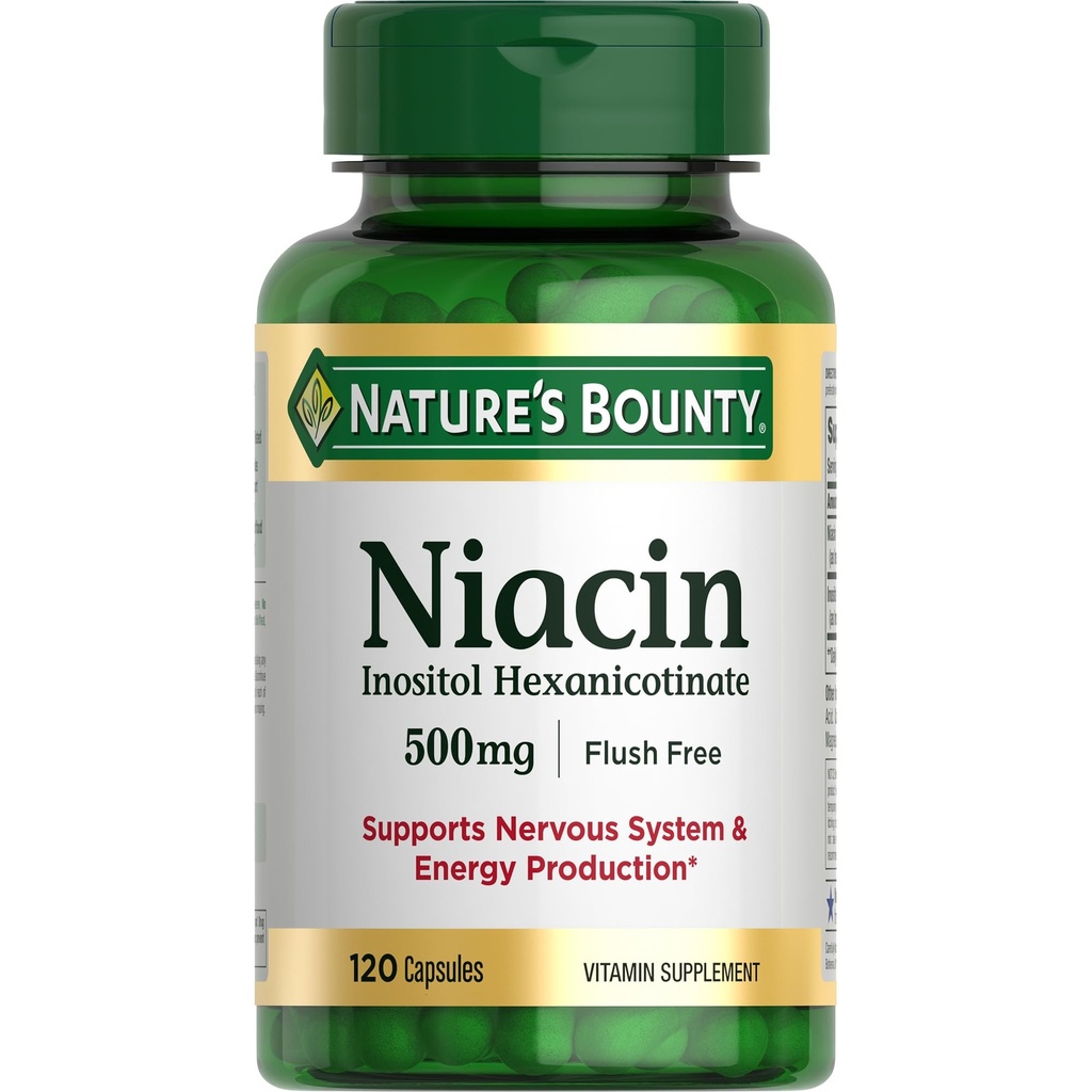Naturens Bounty Niacin 500mg Flush gratis, Cellular Energy Support, støtter nervesystemets helse, 120 kapsler