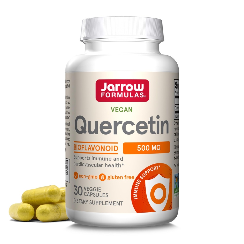 Jarrow Formler Quercetin kosttilskudd - 500 mg, Antioksidant støtte for kardiovaskulær og immun helse, Supplement med 30 Veggie Capsules