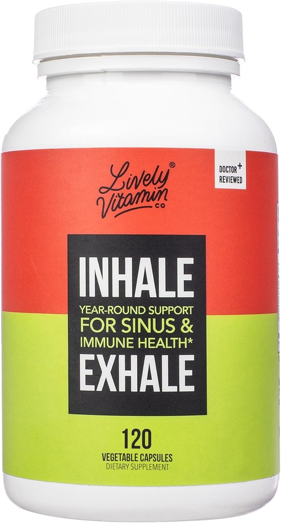 LIVLIG VITAMIN CO. Inhale Exhale - Hjelper rolige allergier - kløende vannaktige øyne - Allergy Symptom Relief - Nasal Congestion - Klar puste - allergisk respons - Bussing - Sneezing - 120 Kapsler
