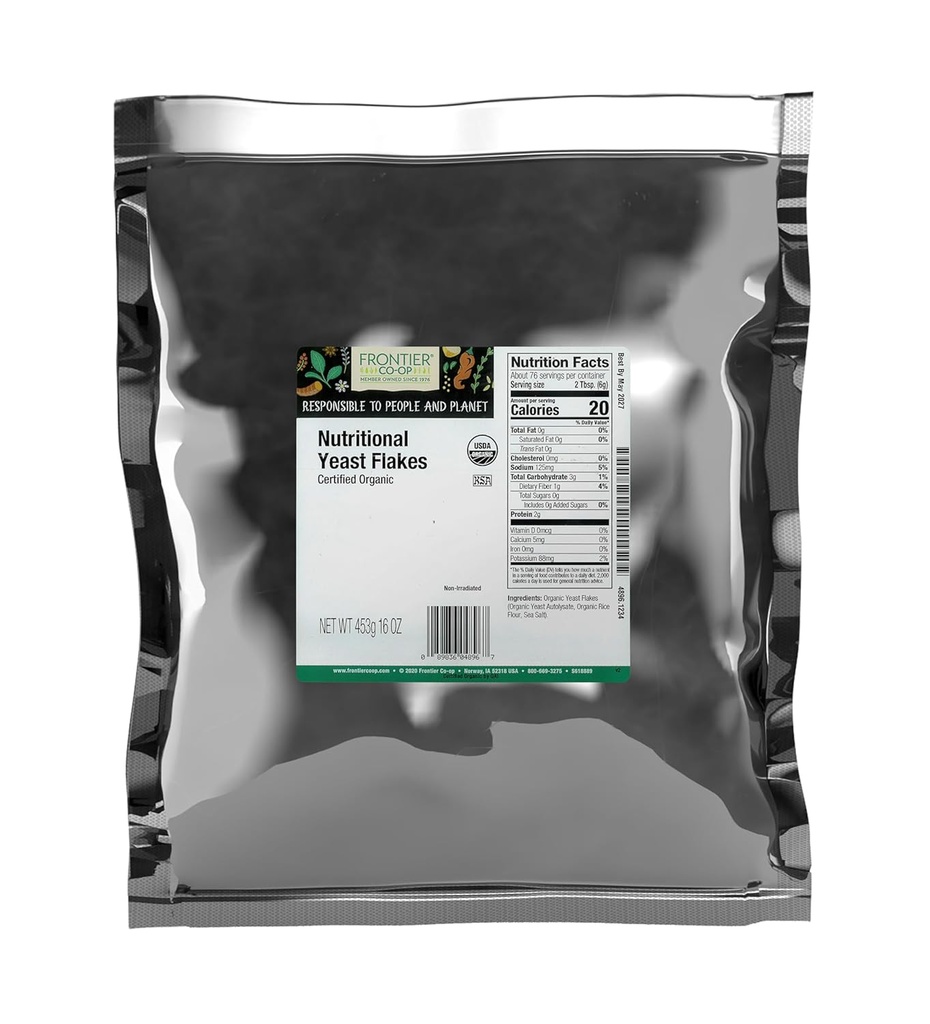 Frontier Co-op organiske næringsstoffer Yeast Flakes, 16 Oz, bulkpose - essensielle B-vitaminer, ikke-irradierte, Kosher Yeast - Parmesan Cheese Substitute