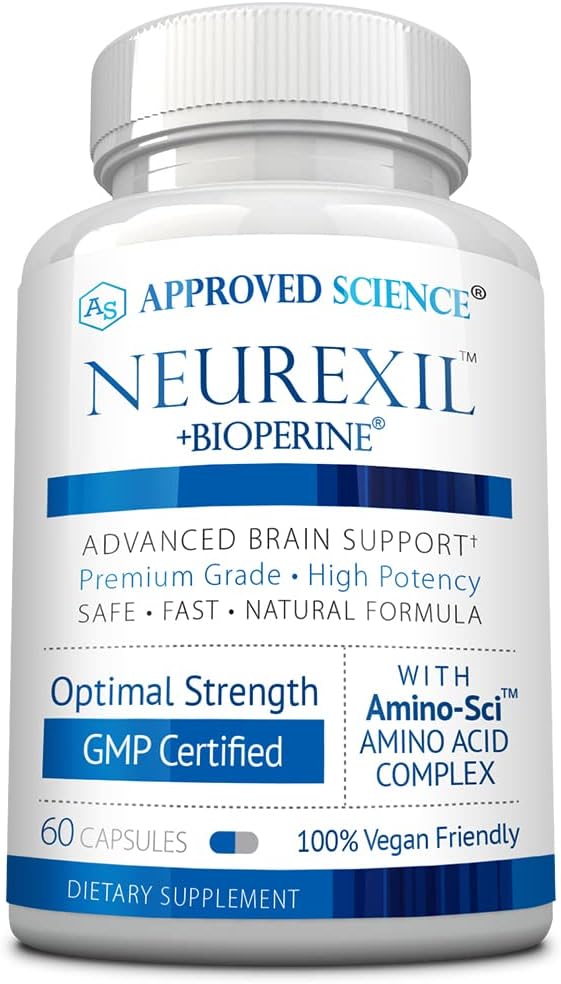 Godkjent vitenskap Neurexil - naturlig nootropisk støtte med DMAE - Forbedre hjernefunksjon, skarpere klarhet, økt minne - L-tyrosin, Ginkgo Biloba, Huperzine A, BioPerine - 60 kapsler