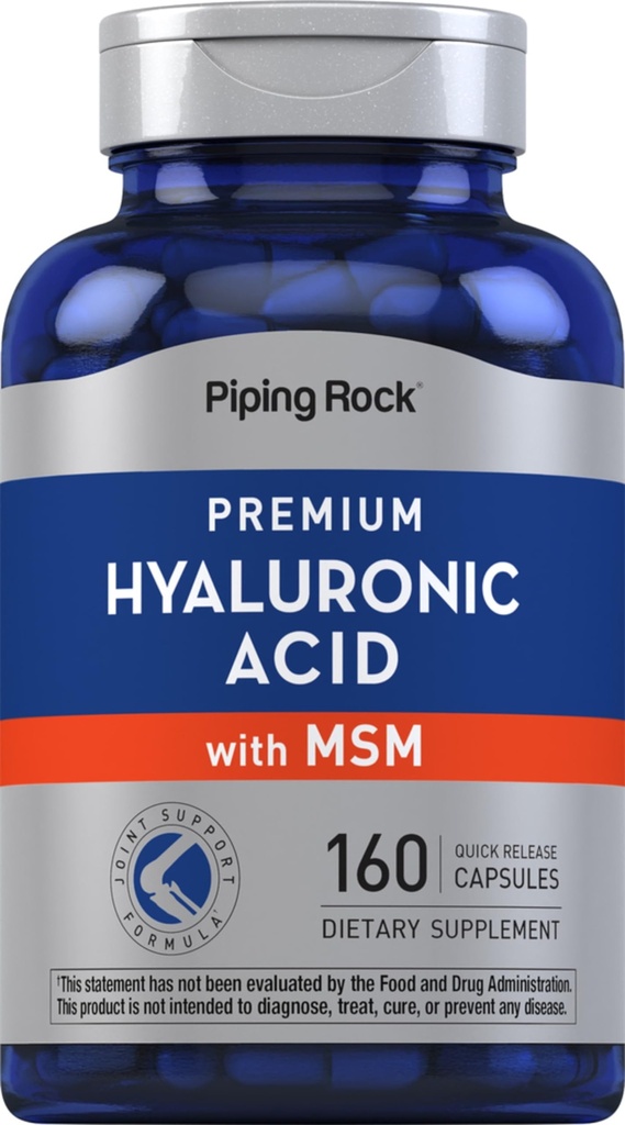 Piping Rock Hyaluronsyre Supplement | 100 mg | 160 kapsler | med MSM for kvinner og menn | Ikke-GMO, Glutenfri