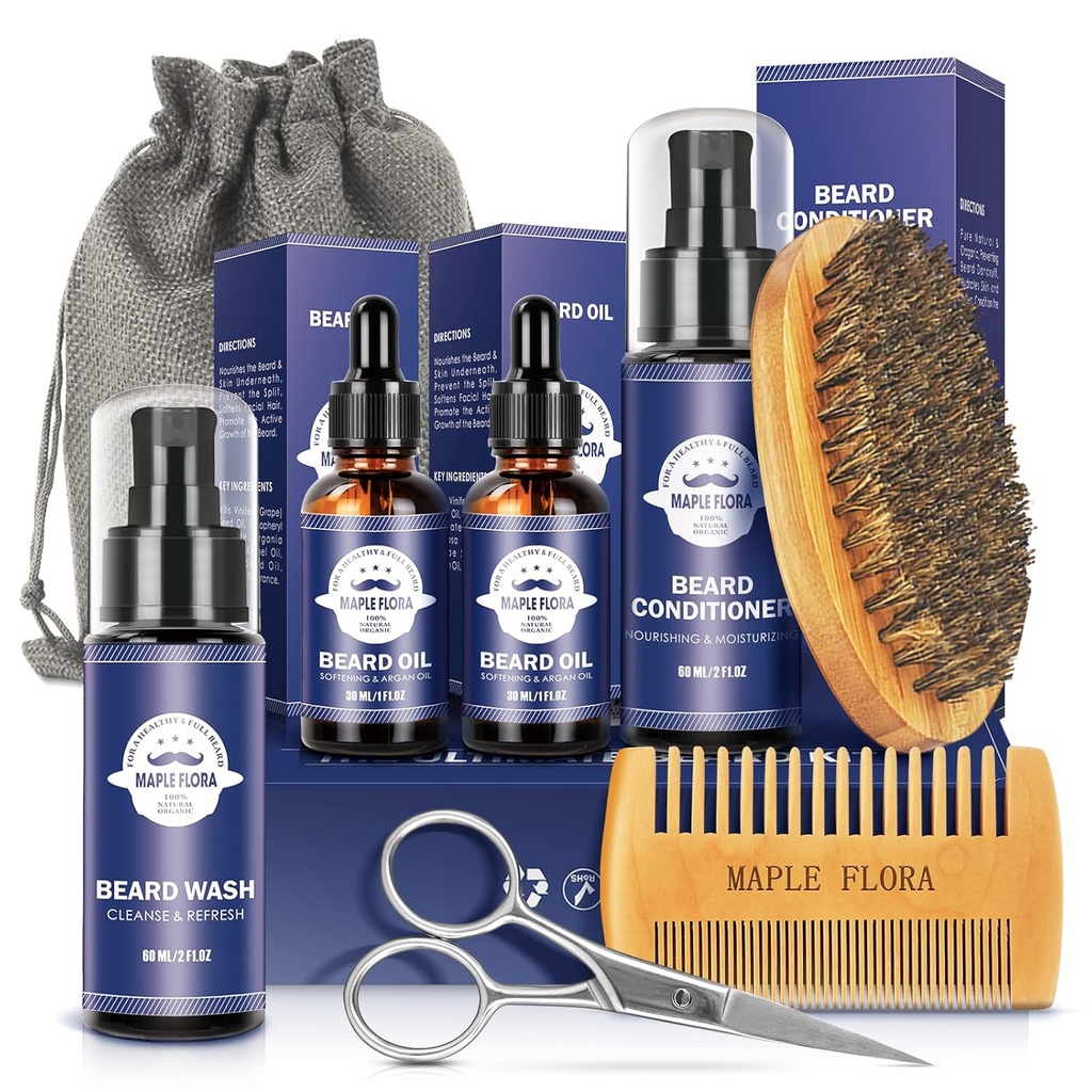 Beard Care Kit Gaver Sett W/Beard Conditioner, 2 Pakker Beard Oil,Beard Wash,Brush,Comb,Scissors,Bag,E-Book,Present Bursdagsgaver Holiday Gaver For menn Ham Far kjæreste ektemann