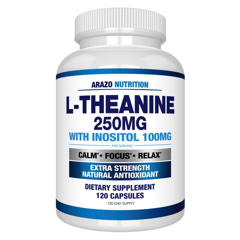 Arazo Nutrition L-Theanine 250mg (ekstra styrke) med Inositol 100mg, 120 kapsler vegetarisk