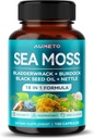 Premium Sea Moss Supplement med svart frøolje, Ashwagandha, Bladderwrack, Nettle-Advanced 18-i-1 Formel for immunisme Boosting, Mineral-Rich - laget i USA (150 greve (Pack of 1))
