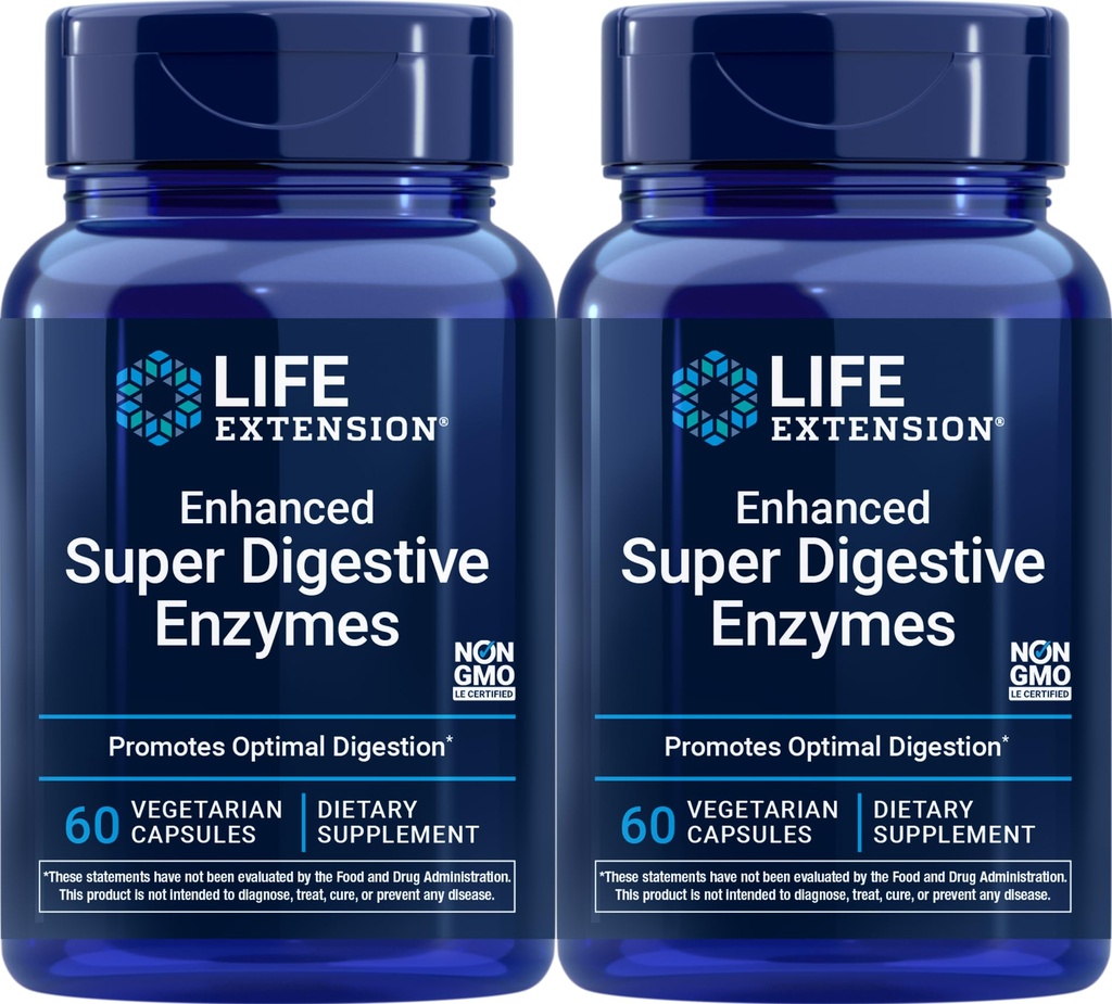 Forbedret super digestive enzymer, 60 vegetariske kapsler (pakke med 2)