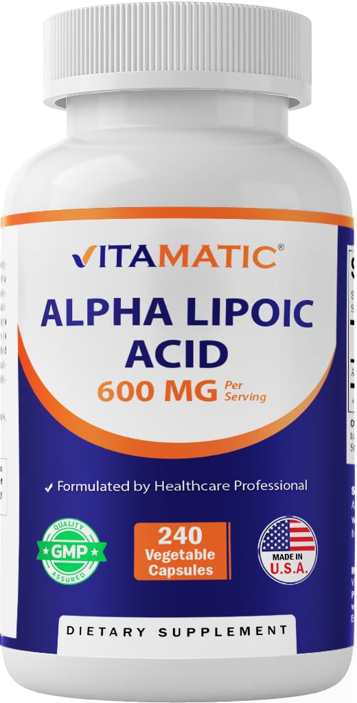 Vitamatic Alpha Lipoic Acid (ALA) 600mg Per servering - 240 Grønnsaker Kapsler - 120 Serveringer - Ikke-GMO & Glutenfri