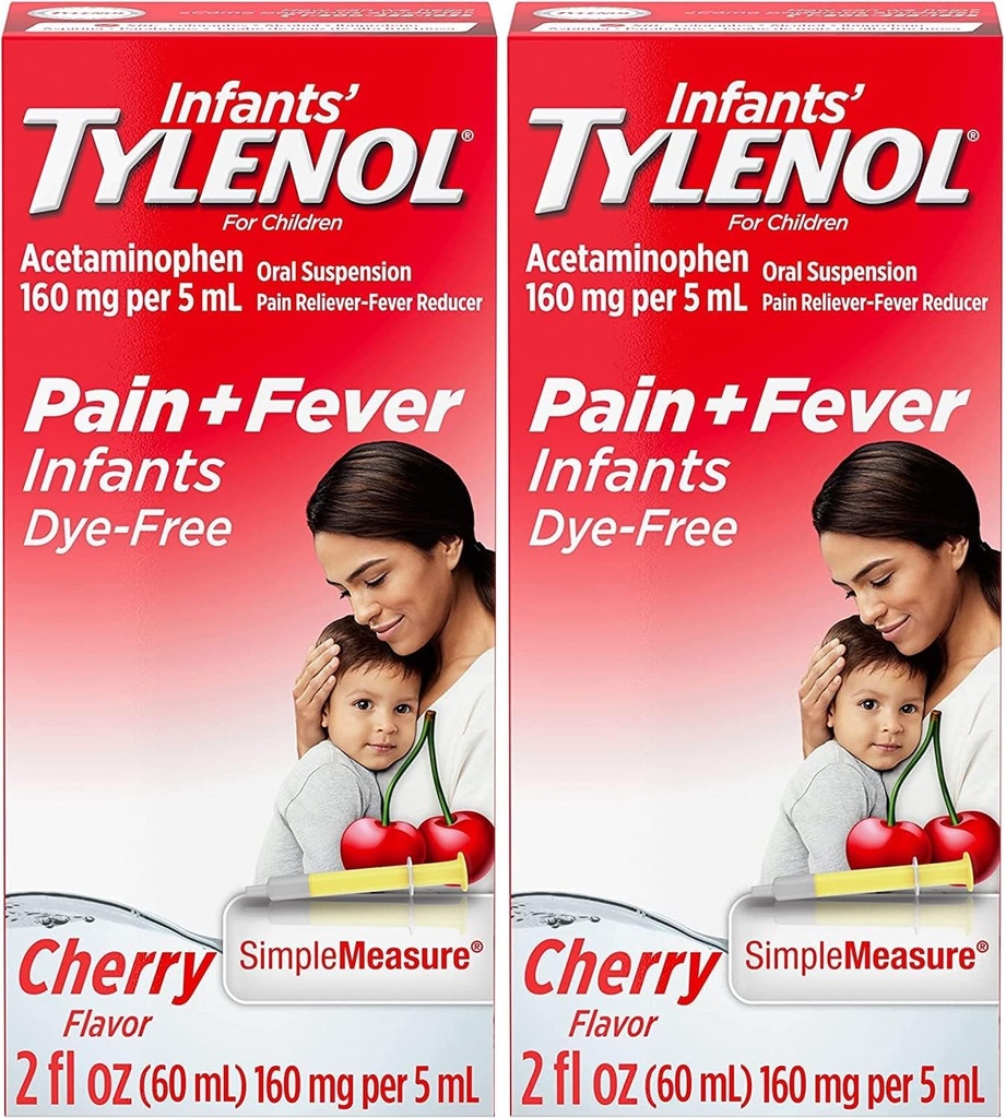 Tylenol Infanter Oral Suspensjon, Dye-free, Cherry, 2 Fl. Oz (Pack of 2)