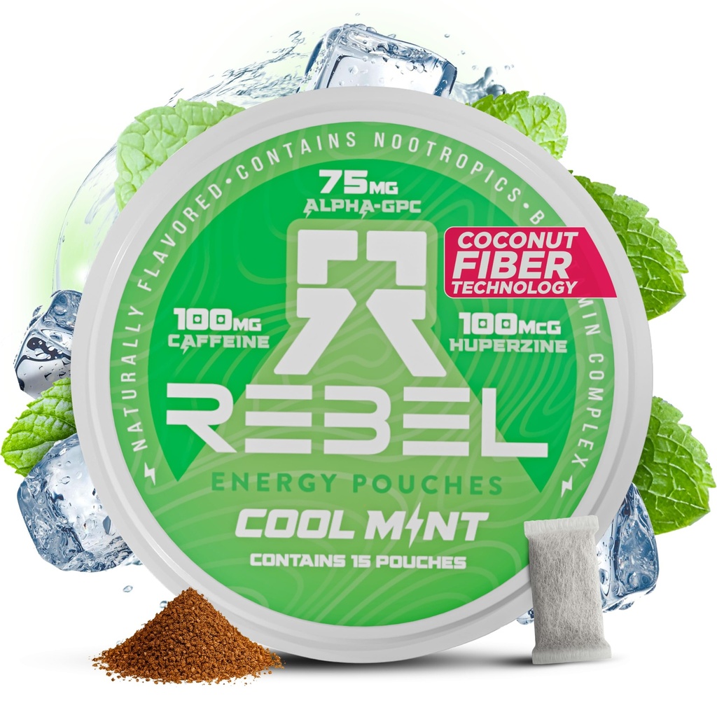 Nootropisk energi Koffeinpukker • 100 mg Koffein • Alpha GPC • Huperzine A & Essential Vitaminer • Sukkerfri • Kokosfiberteknologi • Kjøl Mint Flavor • 15 Pouches Per Can (pakke av 1)