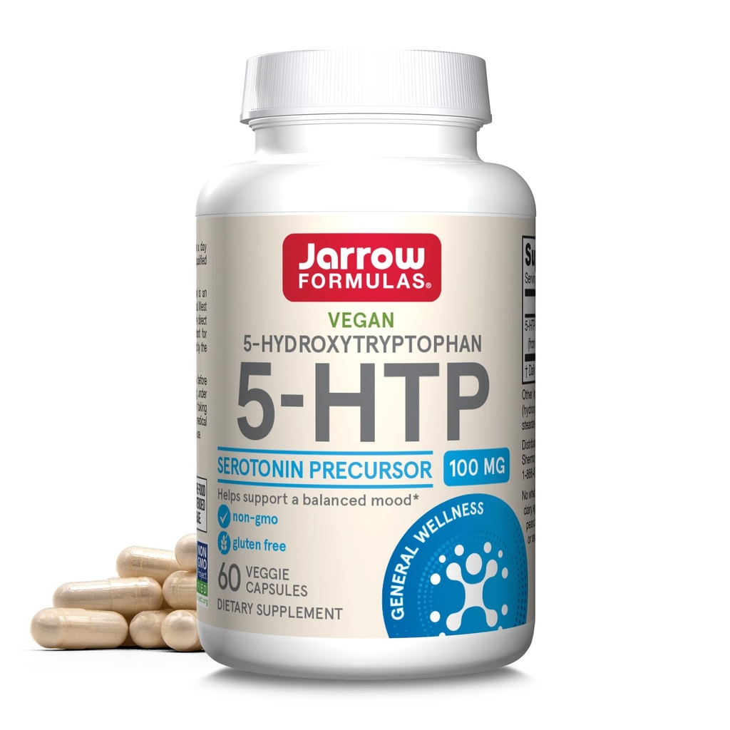 Jarrow Formulas 5-HTP, 100 mg, Serotonin Precursor, 60 Veggie Capsules, 60 dagers forsyning