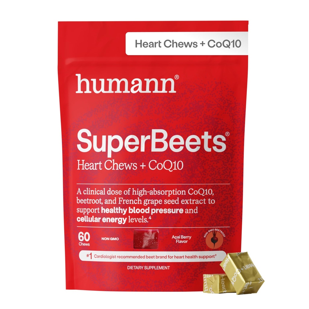 humanN SuperBeets Hjerte Chews Avansert - 100 mg av CoQ10 Plus Beetroot & Grape Seed Extract, 60 greve