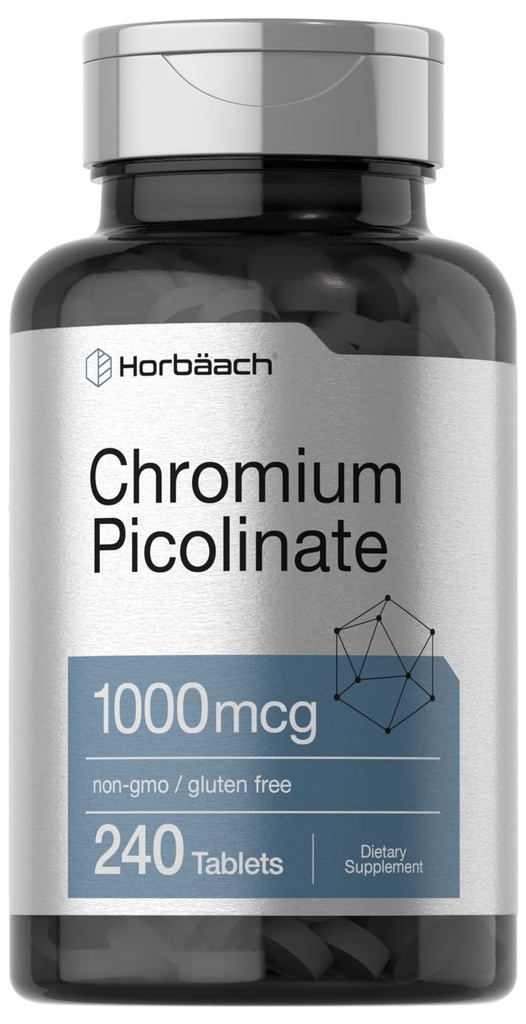 Horbaach Chromium Picolinat 1000mcg | 240 Tabletter | Vegetarisk formel | Ikke-GMO, Glutenfri Supplement
