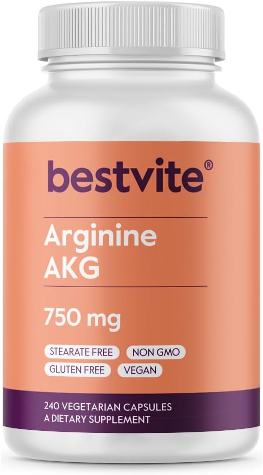BESTVITE Arginine AKG 750mg (240 vegetariske kapsler) - Ingen stearates - Vegan - Ikke GMO - Glutenfri