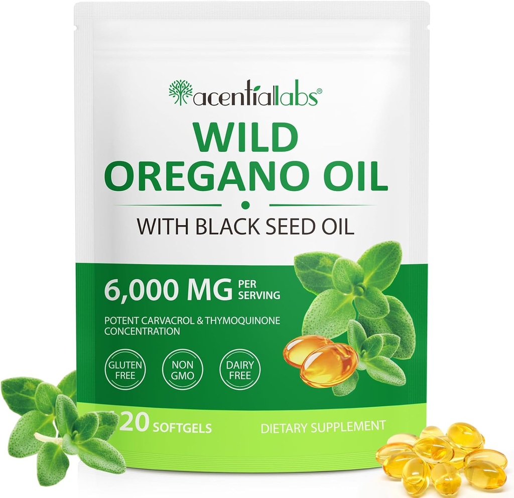 Akorn + Oak Olje av Oregano Softgels med svart frøolje, 2 i 1 Formulert Oregano oljekapsler Organiske for vitamin godt kosttilskudd og immun støtte 120 greve- lett å svelge