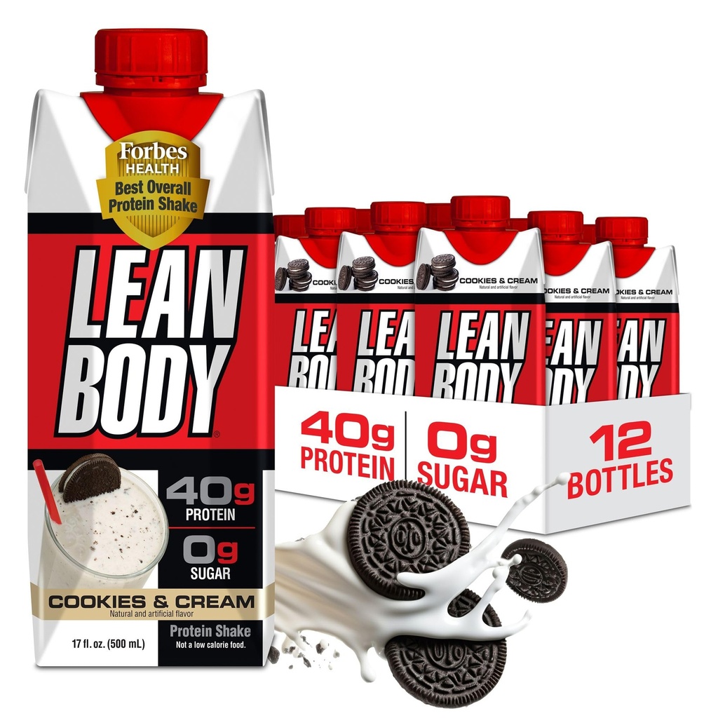 Lean Body Ready-to-Drink Cookies og Cream Protein Shake, 40g Protein, Whey Blende , 0 Sukker, Gluten No, 22 Vitaminer og Mineraler, (gjenvinningsbar Carton & Lid - Pakke med 12) LABRADA, 17 Fl Oz (pakke med 12)