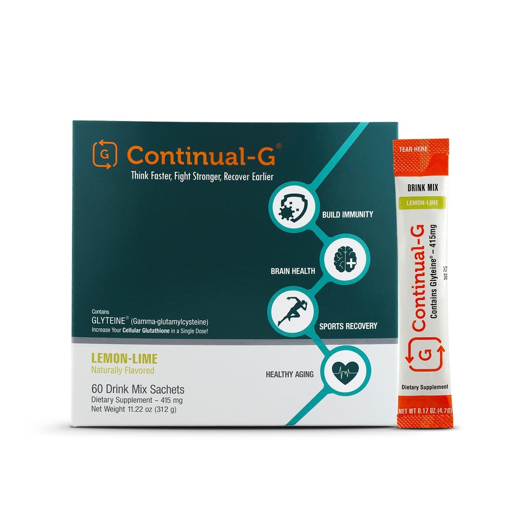 CONTINUAL - G pulver - klinisk bevist Cellular Glutathione Precursor | Fordelene med glytein & Sunfiber | Immunstøtte, Master Antioksidant, Detox, Hjernehelse og hudpleie | 60 Sachets