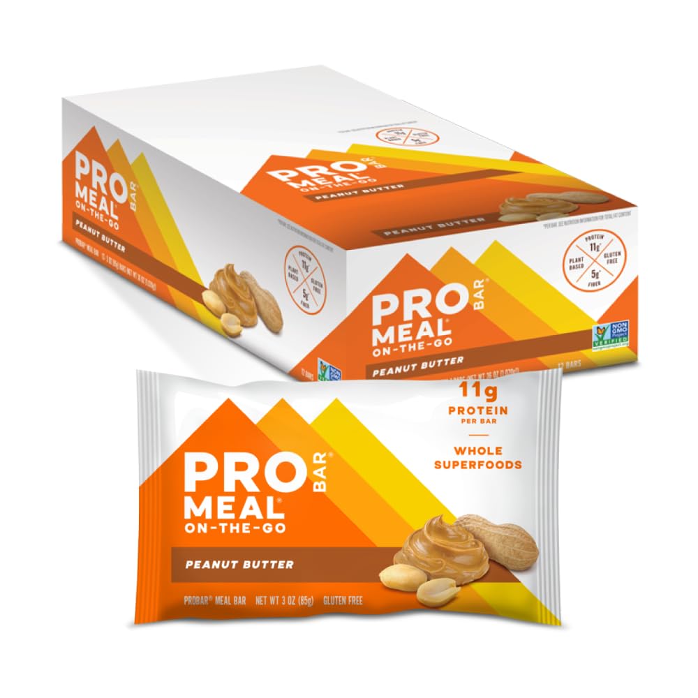 PROBAR - MEAL Bar, Peanut Smør, Ikke-GMO, Glutenfri, Sunn, Plantebaserte, Hel-Food Ingredienser, Naturlig energi (12 teller)