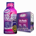 Vitamin energi immun + ekstra styrke energi Shot Grape 24 Pack, 260 mg naturlig koffein, B-vitaminer, Citikolin, Grønn te, immunitet og fokus støtte, null sukker, Glutenfri 1,93 floz