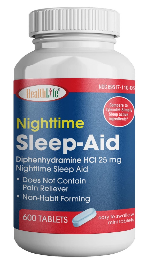 HealthPharma nattesøvn-Aid, Diphenhydramin HCL kapler, 25 mg (blå), 600 greve