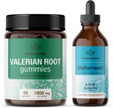 HERBAMAMA Valerian og Motherwort Kit - Bundle av 1800 mg Valerian Root Gummies & Motherwort flytende dråper - Vegan, ikke-GMO, Gelatin & alkohol-fri - 2 Pack