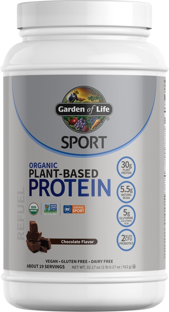 Hage av liv organisk vegansk protein pulver med probiotika, BCAA, NSF sertifisert, Glutenfri & Sport, Ikke GMO, Sport Protein pulver, 19 serveringer, sjokolade