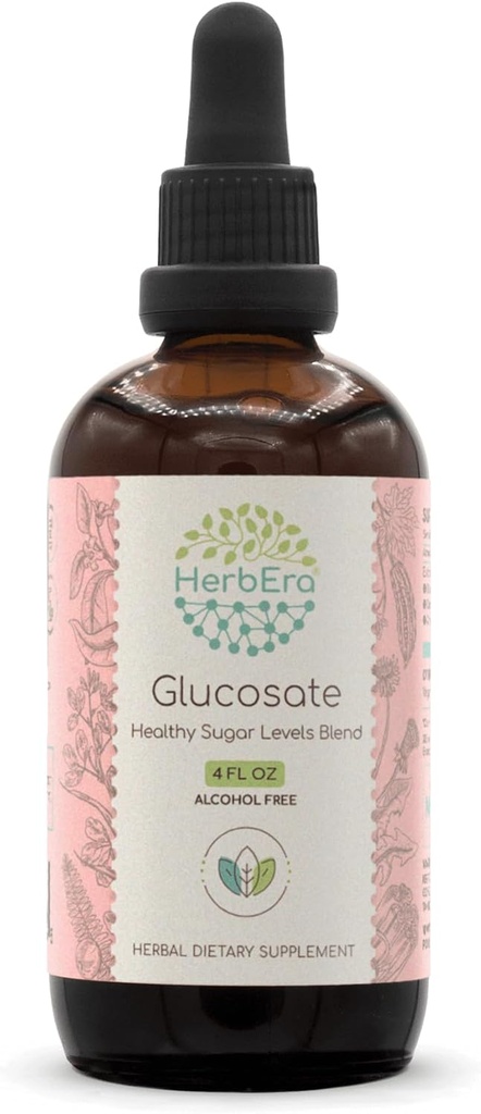 HerbEra Glukosate B120 alkoholfri ekstrakt Tinktur, Bitter Melon Frukt, kanel Bark, Dandelion Root, Gymnema Leaf, Fenugreek frø, Amla Frukt. Sunn Sukkernivå Bland 4 Fl Oz