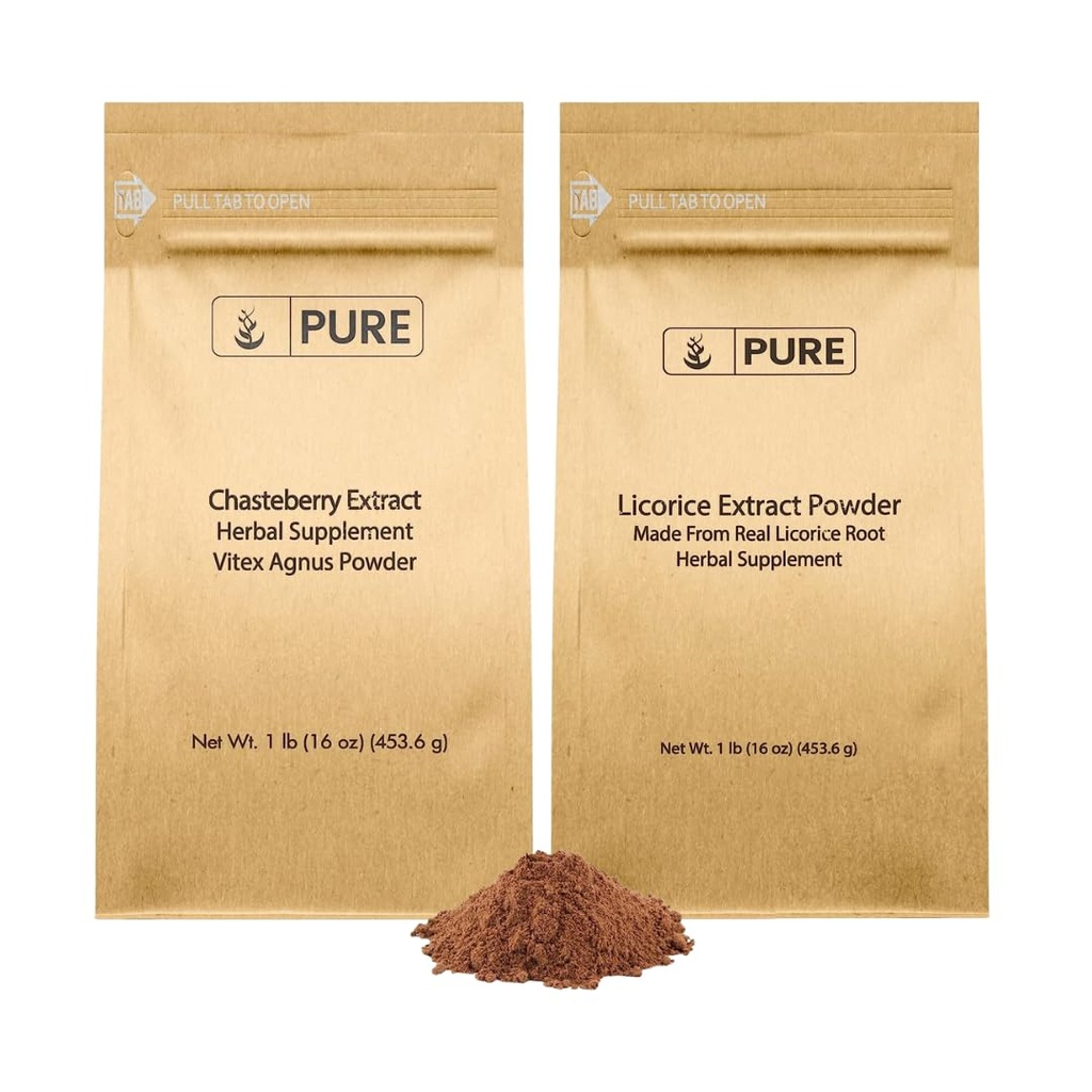 PURE ORIGINAL INGREDIENTS Chasteberry Extract og Licorise Extract Bundle, 1 lb Hver, Ikke-GMO, Glutenfri kosttilskudd