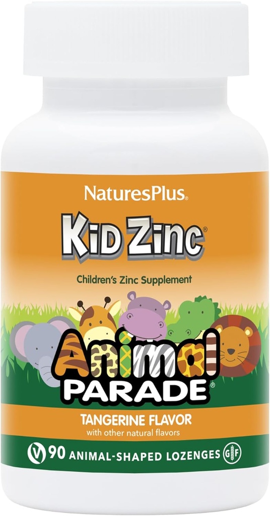 NaturesPlus Animal Parade KidZinc, Tangerine Flavor - 90 Animal-Shaped Lozenges, Pakke med 3 - Organisk Chelated Sink - Vegansk, Glutenfri - 270 Total Services