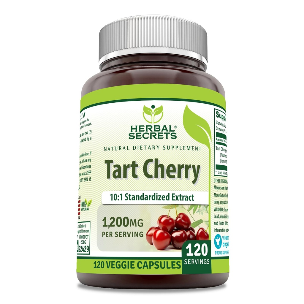 Herbal hemmeligheter Tart Cherry 10:1 Standardisert ekstrakt Supplement | 1200 Mg Per Serving | 120 Veggie kapsler | Ikke-GMO | Glutenfri | laget i USA (1 pakke | 120)