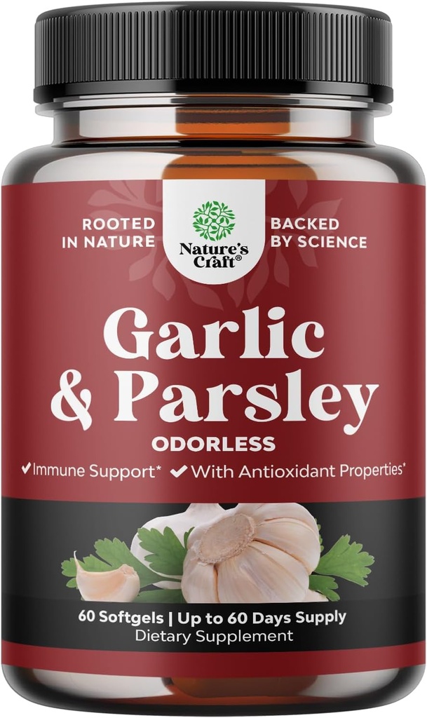 Konsentrert Odorless hvitløk Softgels - Parsley Ekstrakt & eldre hvitløk kosttilskudd - Parsley Softgels for Gut Support - 60 Ct