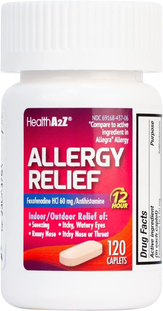 HealthA2Z® Fexofenadin Hydrochloride 60 mg | 12-timers antihistaminer for allergi relief | Innendørs og utendørs Allergi relief (120 antall (pakke med 1))