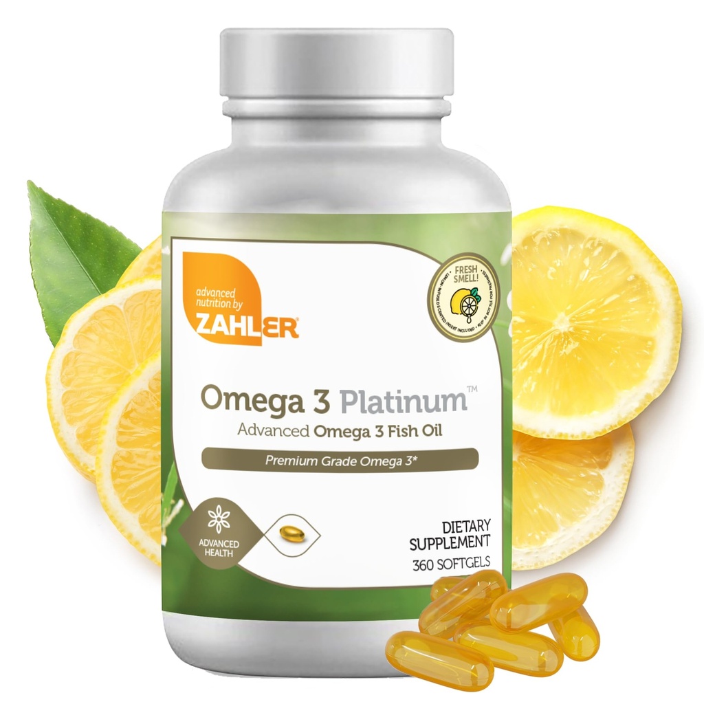 Zahler Omega 3 Fiskeolje - Omega 3 Kosttilskudd med fettsyrer, 600 mg EPA og 400 mg DHA - Kosttilskudd avledet fra Kosher Tuna - støtter hjernen og hjertet helse (360 Softgels)