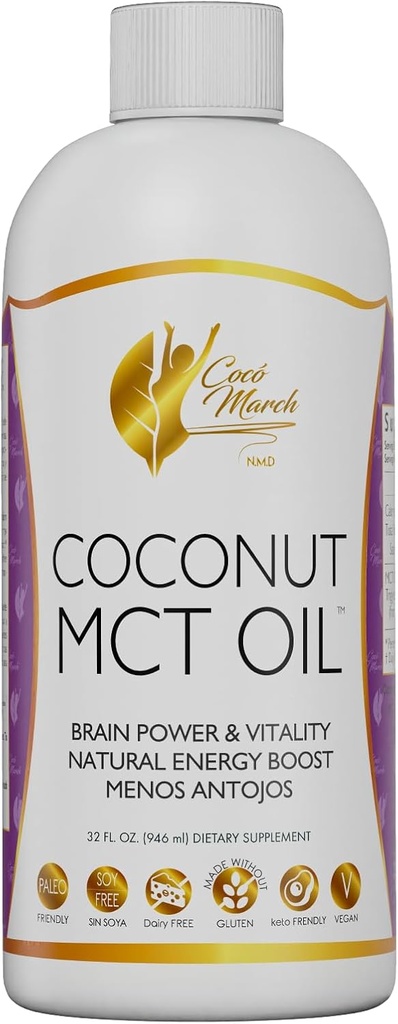 Cocó March N.M.D MCT olje - Intermittent Fasting Support, Metabolisme, Brain Power Boost, Naturlig energi fra kokosnøtt, Gratis fra Gluten, Dairy, Soja, Vegan & Keto-vennlig, 32 Fl Oz