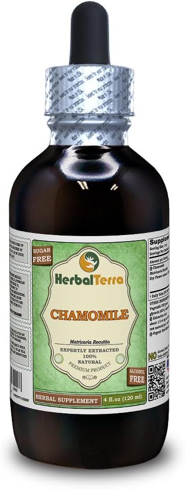 Kamille (matricaria Recutita) Glyceritt, organisk tørket blomster alkohol-fri flytende ekstrakt (merkenavn: HerbalTerra, stolt laget i USA) 4 fl.oz (120 ml)