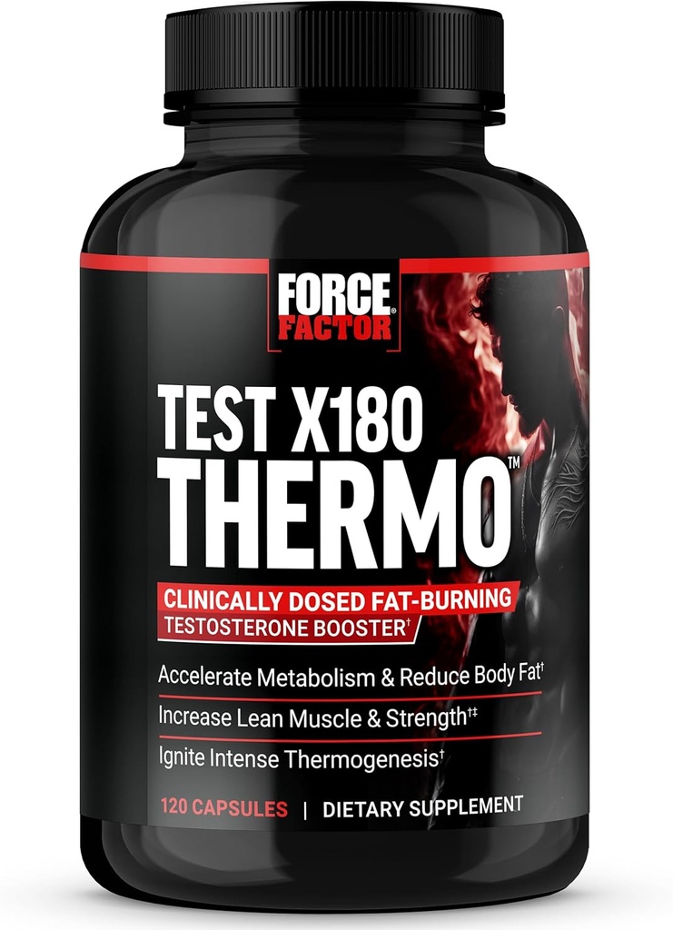 FORCE FACTOR Test X180 Thermo Testosteron Supplement og fettforbrenner for menn å akselerere metabolisme, redusere kroppsfett, bygge lean muskel, og øke termogenese, 120 kapsler