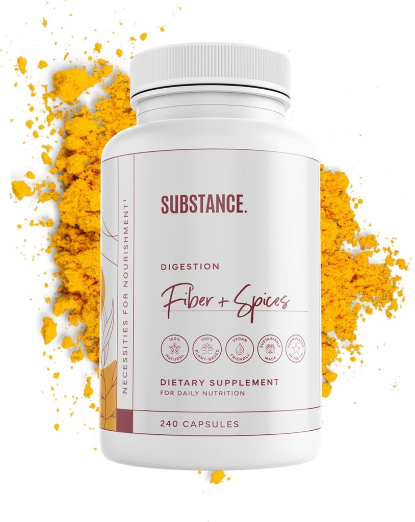 STOF. - Naturens Fiber & Spices for Digestive Wellness - Støtter Colon Cleanse - Formulert med Psyllium Husk, Flax Seed & Ginger - Diett Fiber Supplement - Vegansk-vennlig - 240 Kapsel