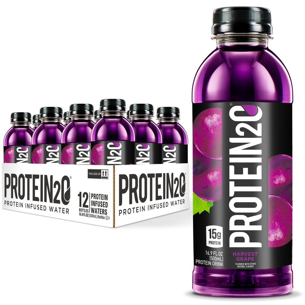 Protein2o 15g Whey Protein Isolate Infundert vann, Klar til å drikke, Sukkerfri, Glutenfri, Laktosefri, Harvest Grape, 16,9 oz flaske (pakke med 12)