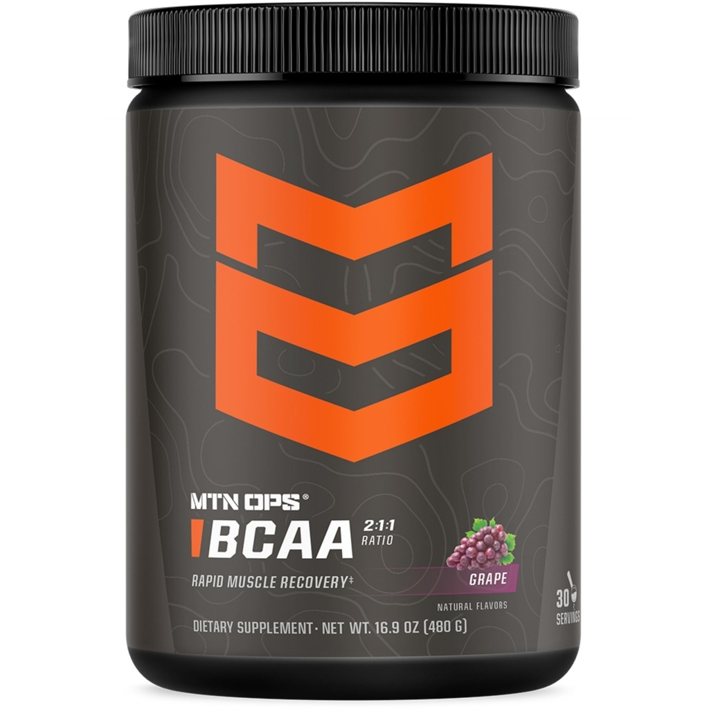 MTN OPS BCAA pulver 2:1:1 Aminosyrer Supplement pulver for rask muskelgjenvinning og reparasjon med null sukker og gluten gratis - 30 Services, Grape
