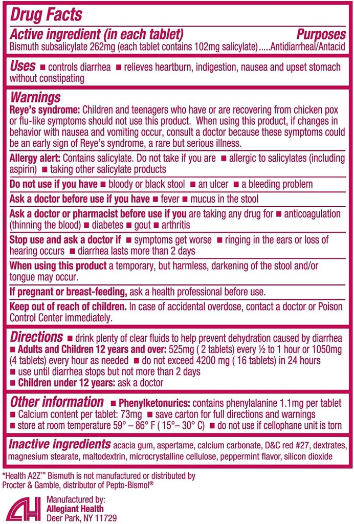 HealthA2Z® Bismuth | Bismuth Subsalisylat 262mg | Multi-Symptom Relief | (24 Pack (288 tabletter))