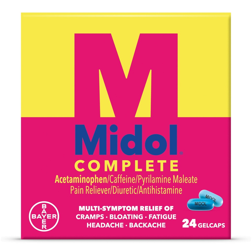 Midol Complete Gelcaps 24ct: Midol Complete Menstrual Pain Relief Gelcaps med Acetaminophen for Menstrual Symptom, PMS Relief og Periode Cramp Relief - 24 Count (Packaging May Vary)