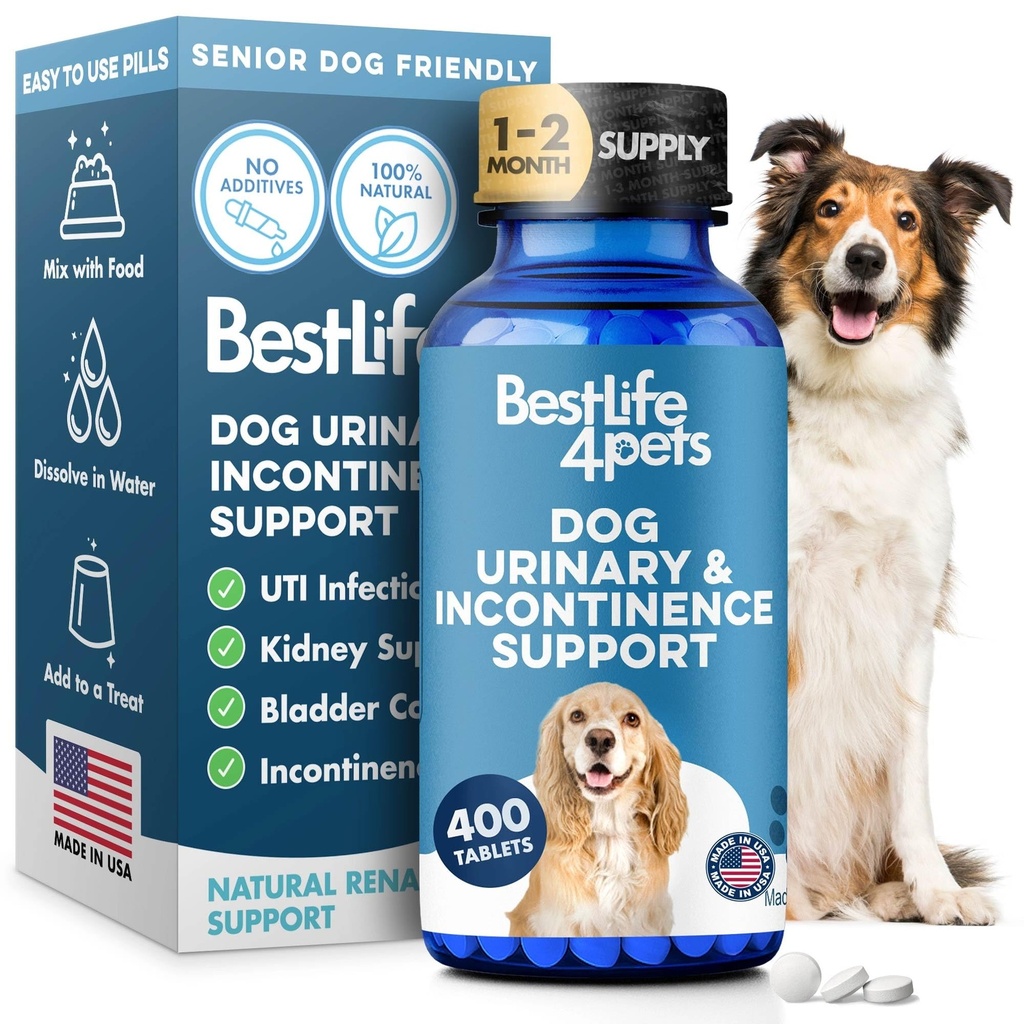 Hund UTI og nevrale støtte, naturlig inkontinens & blader kontroll for hund reduserer ufrivillig leaking, urinveistraktproblemer, Flush Out Bladder Stones & forbedrer hunden nyrehelse (400 piller)