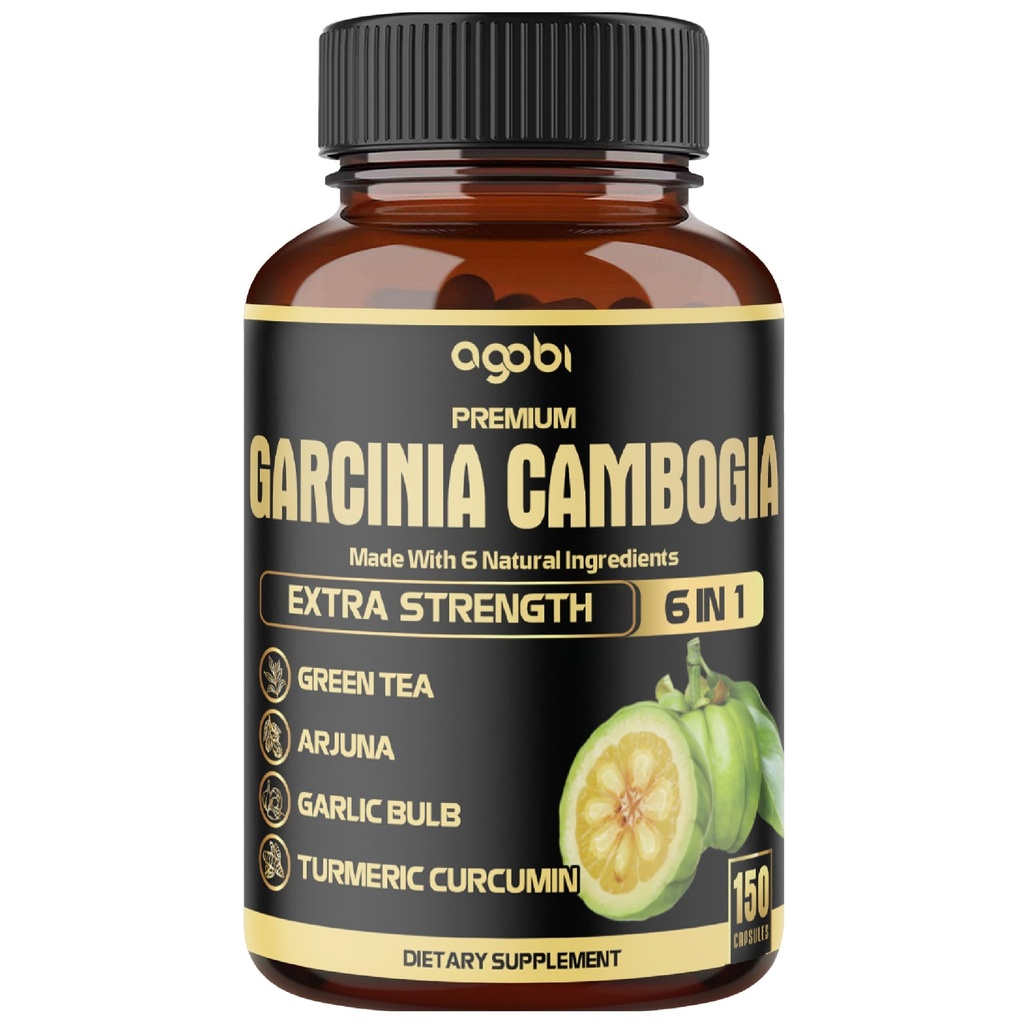 Premium Garcinia Cambogia kapsler med grønn te, Arjuna, hvitløk, gurkemeie, svart pepper - Body Health & Immune Support Supplement - 1 Pack 150 Caps i 5 måneder