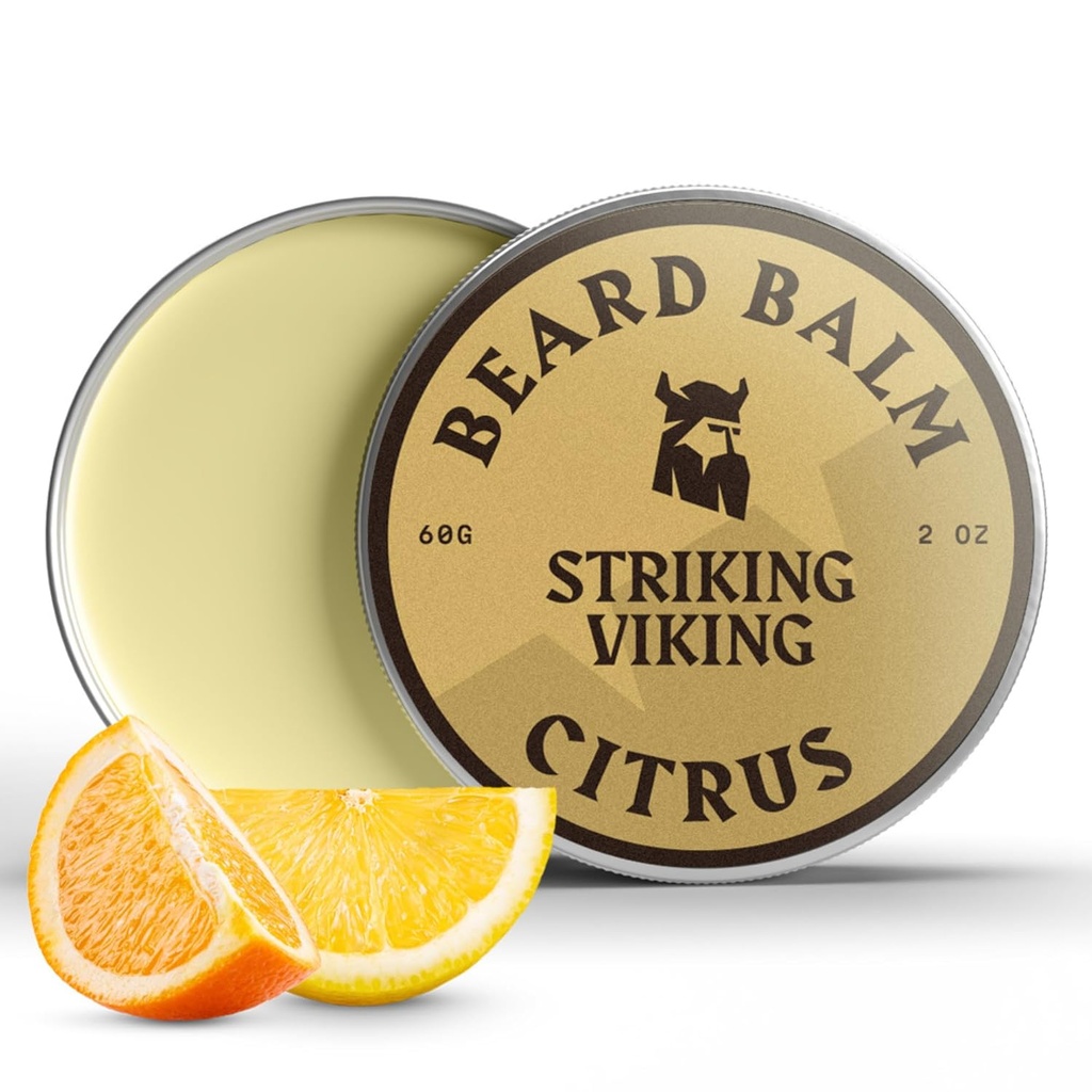Striking Viking Beard Balm for menn - Leave i Beard Conditioner - Styling Balm laget med naturlig avledet Beard Butter, Argan & Jojoba Olier (2 Ounce (pakke med 1), Citrus)
