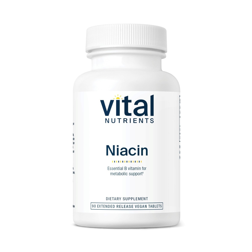 Vitale næringsstoffer Niacin 500mg | Timed-destillat Niacin Supplement for menn og kvinner | Vitamin B3 støtter hjerte helse og protein og fettmetabolisme | Gluten, Dairy, Soya Gratis | Ikke-GMO | 90 tabletter