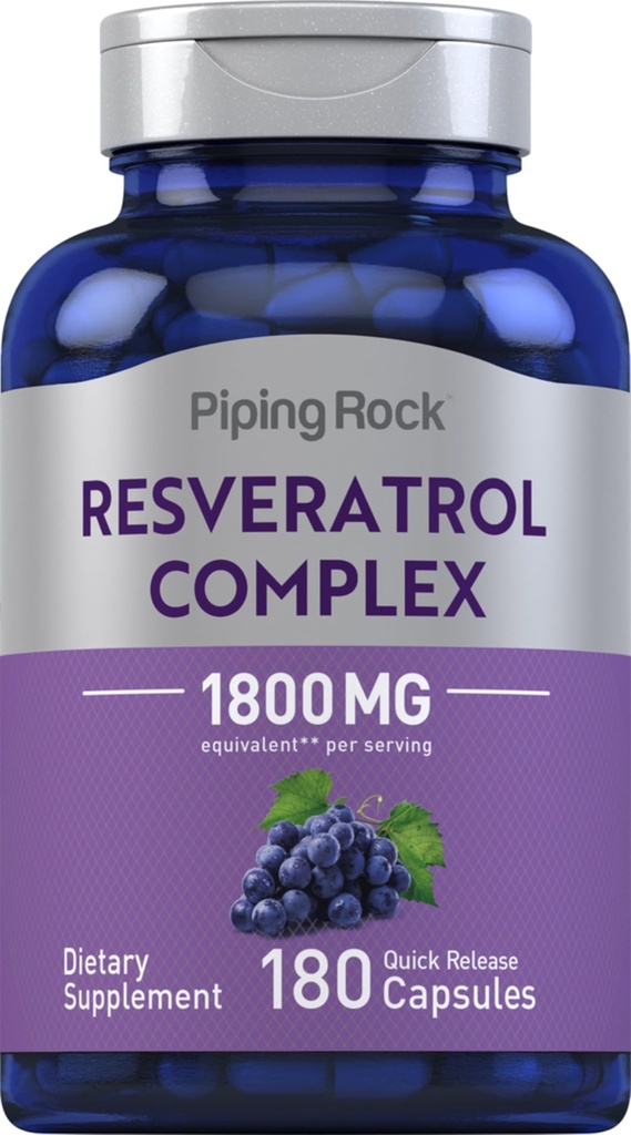 Piping Rock Resveratrol Complex 1800 mg 180 kapsler | Grape Seed ekstrakt | Ikke-GMO, Glutenfri Supplement