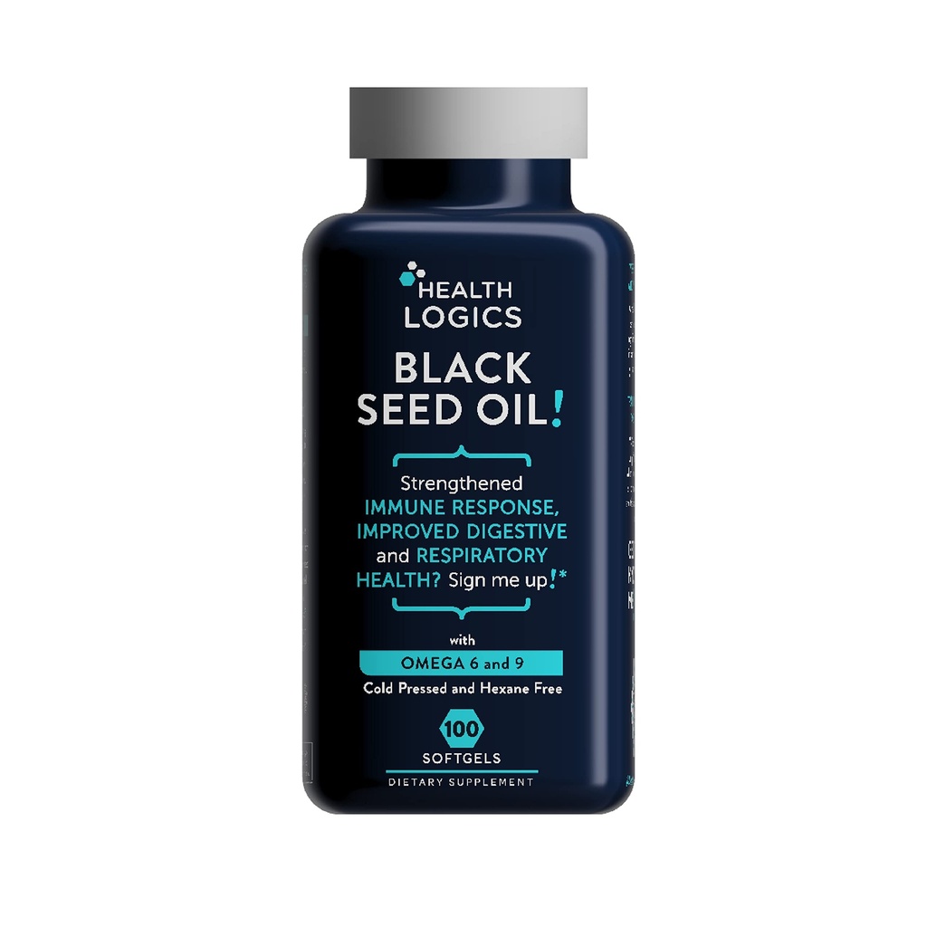 Helse Logikk Svart frøolje, kaldt presset, rik kilde til Omega 6 & 9 essensielle fettsyrer, fra Nigella Sativa (100 myke Gel kapsler)